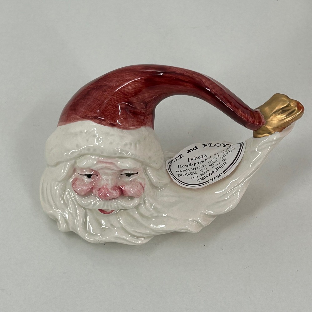 Fitz and Floyd Old World Santa Napkin Ring Set‎ 4 Vintage 1990 Ceramic Christmas